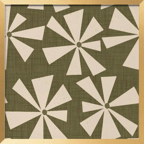 Geometric Floral Burst - Mid Century Flowers Olive Poster