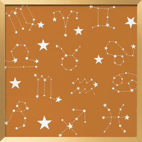 Celestial Constellation Boho-Moon and Stars In Dark Neutral- Ocher Poster