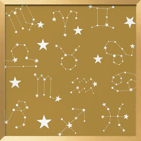 Celestial Constellation Boho-Moon and Stars In Dark Neutral-Mustard Poster