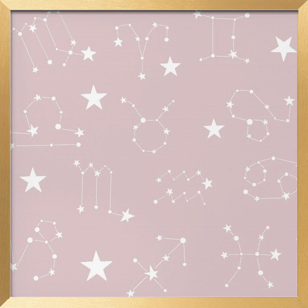 Celestial Constellation Boho-Moon and Stars In Dark Neutral- Mauve Poster