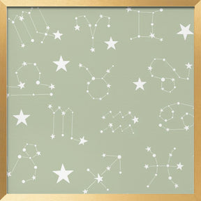 Celestial Constellation Boho-Moon and Stars In Dark Neutral- Sage Poster