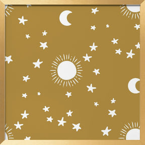 Celestial Dreamscape - Neutral Stars &amp; Shooting Stars Nursery-Golden Olive Poster