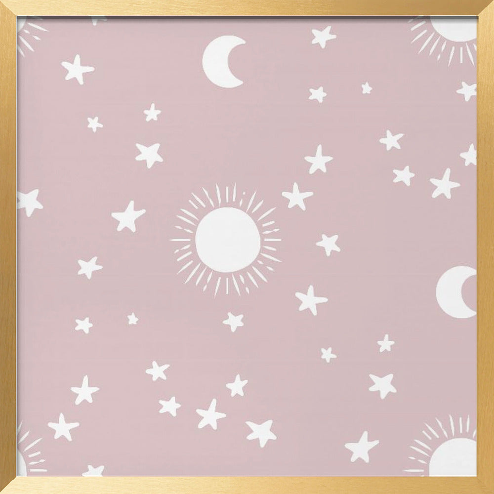 Celestial Dreamscape - Neutral Stars &amp; Shooting Stars Nursery- Mauve Poster