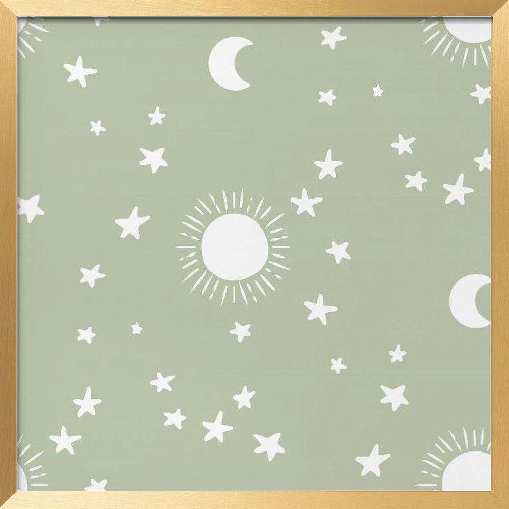 Celestial Dreamscape - Neutral Stars &amp; Shooting Stars Nursery- Sage Poster