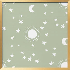 Celestial Dreamscape - Neutral Stars &amp; Shooting Stars Nursery- Sage Poster