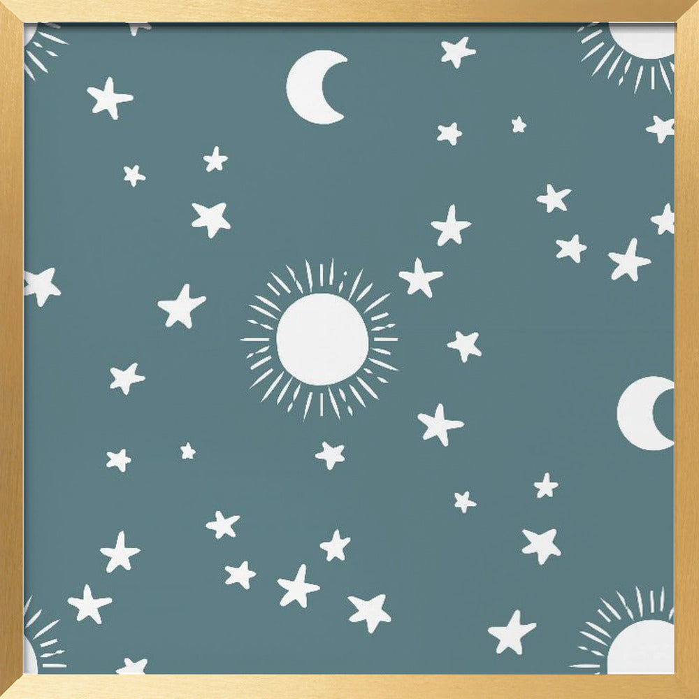 Celestial Dreamscape - Neutral Stars &amp; Shooting Stars Nursery- Slate Blue Poster