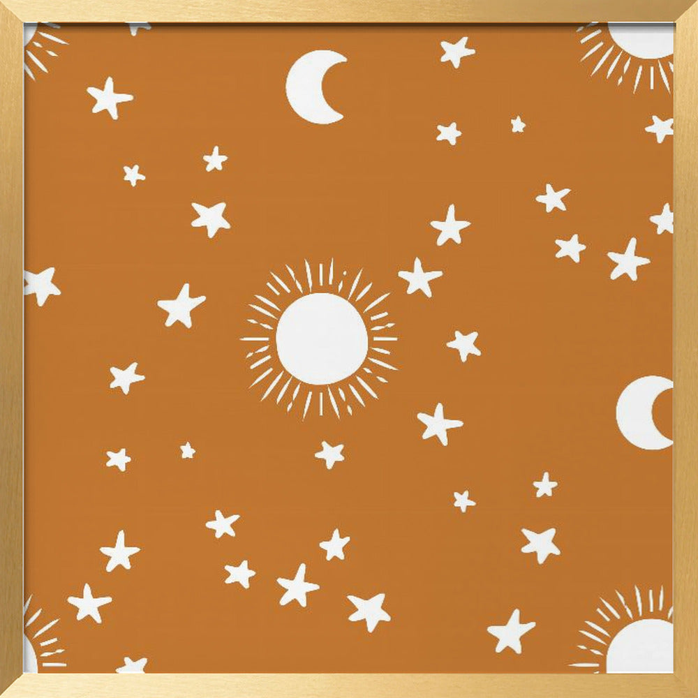 Celestial Dreamscape - Neutral Stars &amp; Shooting Stars Nursery- Ocher Poster