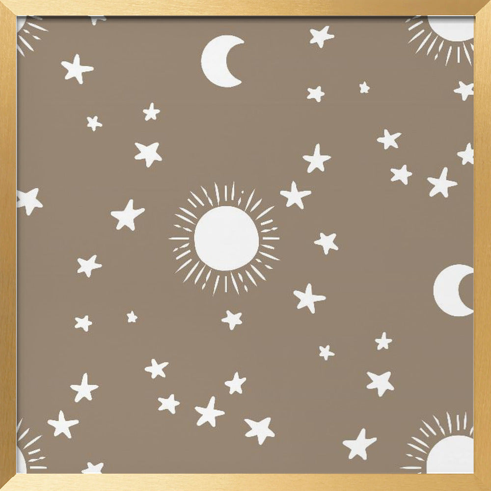 Celestial Dreamscape - Neutral Stars &amp; Shooting Stars Nursery- Taupe Poster