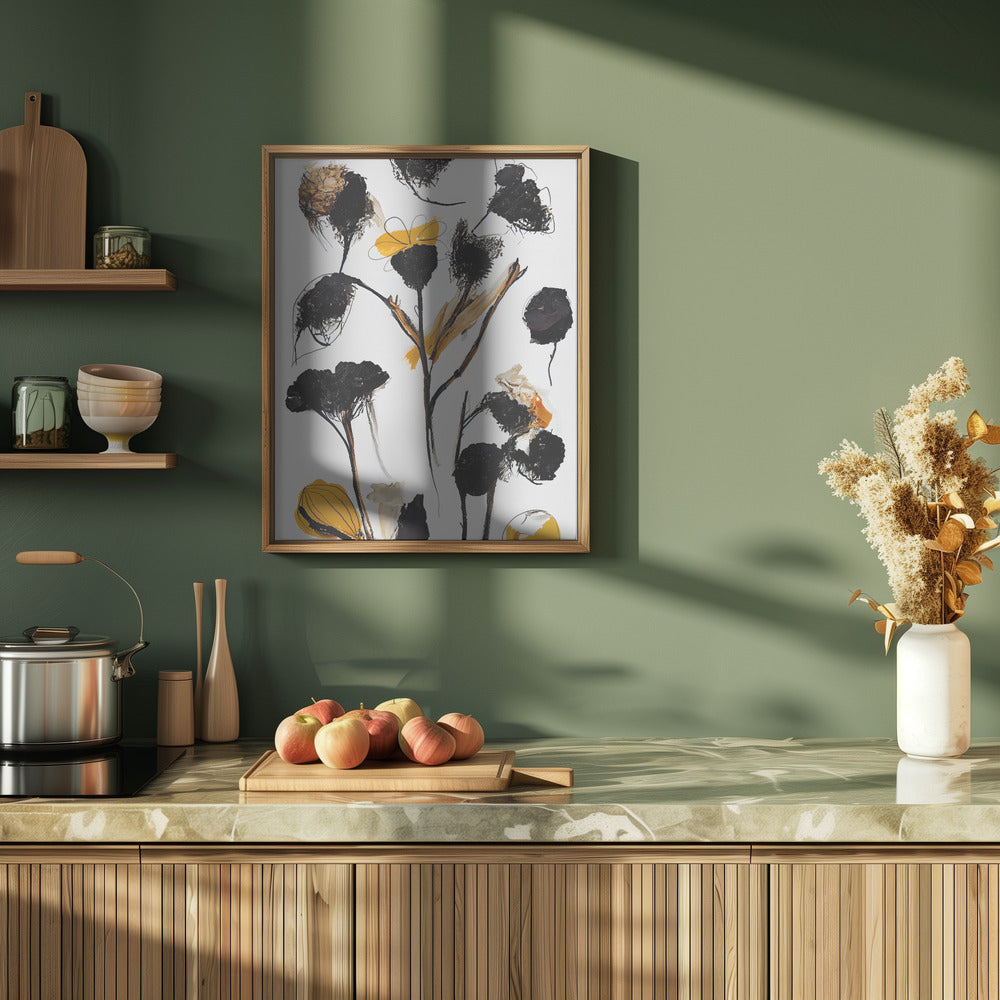 Black Dry Flowers Poster