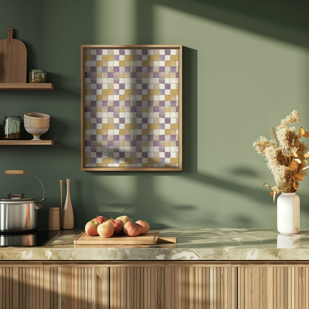 Purple and Ochre Tile Pattern Poster