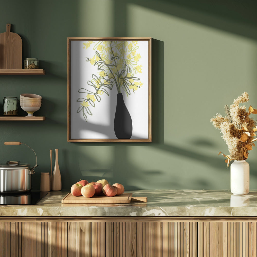 Yellow blooms in a vase Poster