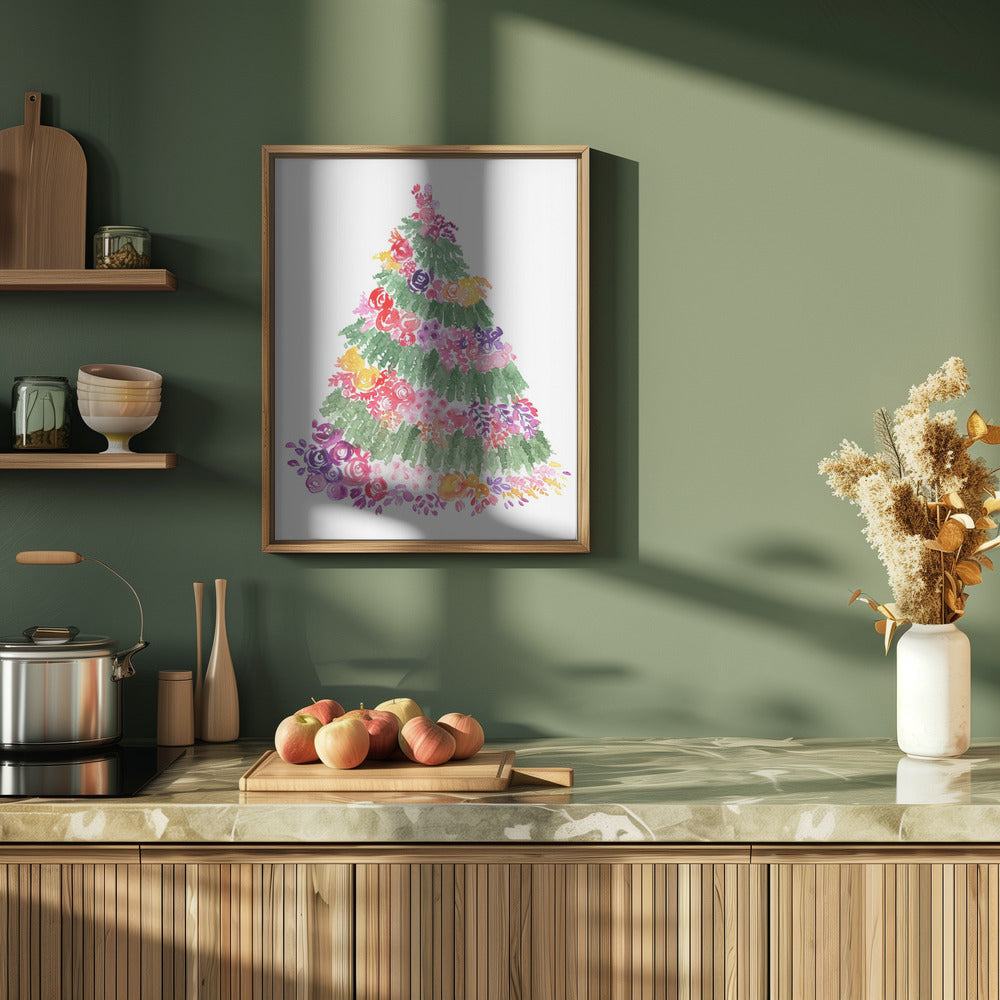 Floral watercolor Christmas tree Poster