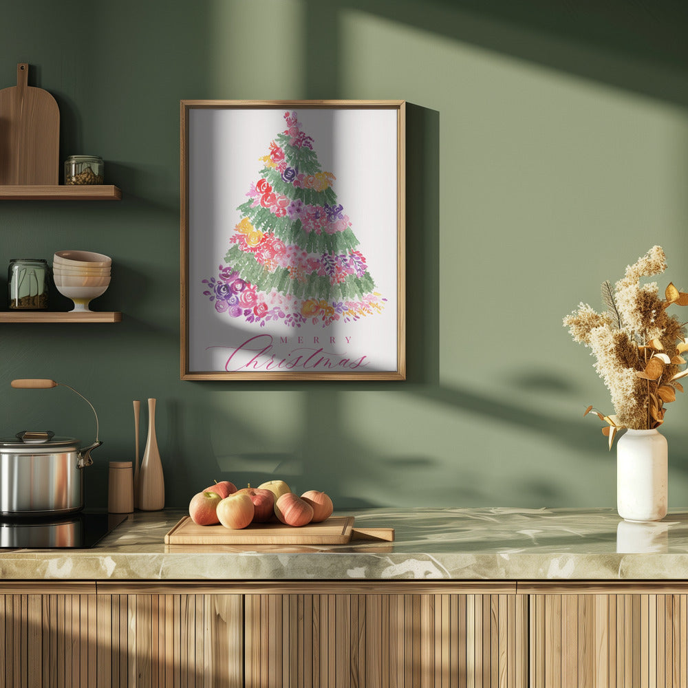 Floral watercolor merry Christmas tree Poster