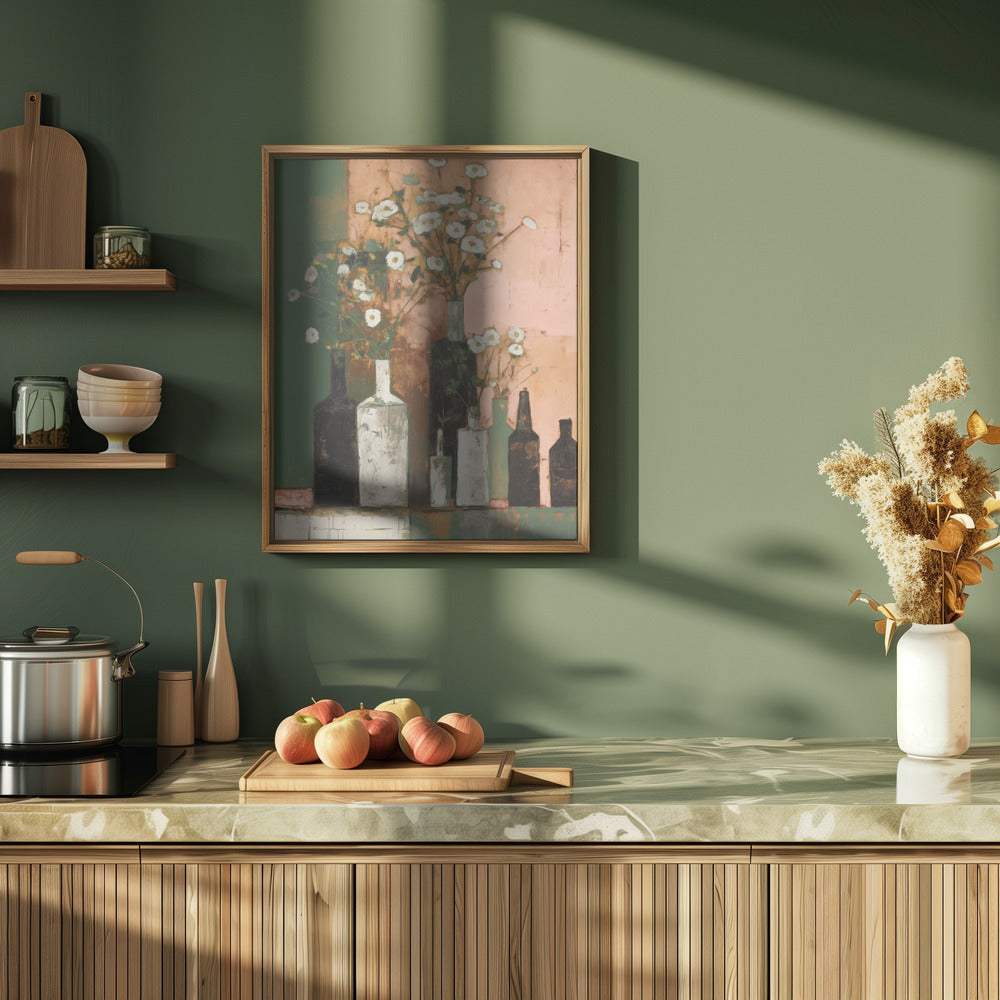 Bottles And Flowers Poster