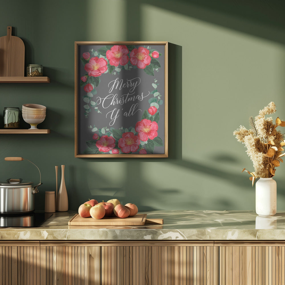 Watercolor camellias Merry Christmas Y'all Poster