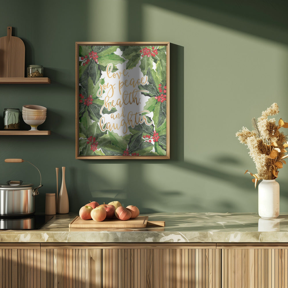 Holly floral art with holiday wishes Poster