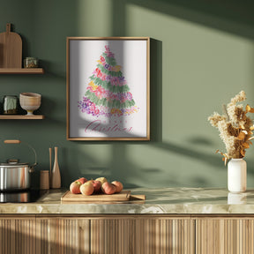 Floral Christmas tree in pink Poster