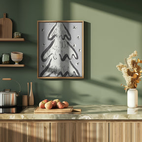 Christmas Tree And Snow Grey Poster