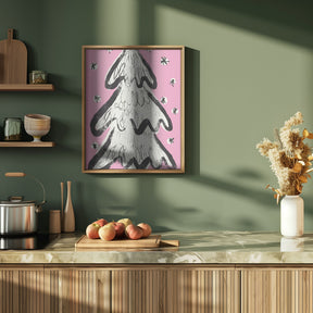 Christmas Tree And Snow Pink Poster