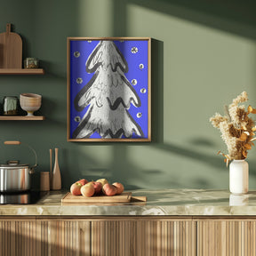 Christmas Tree And Snow Blue Poster