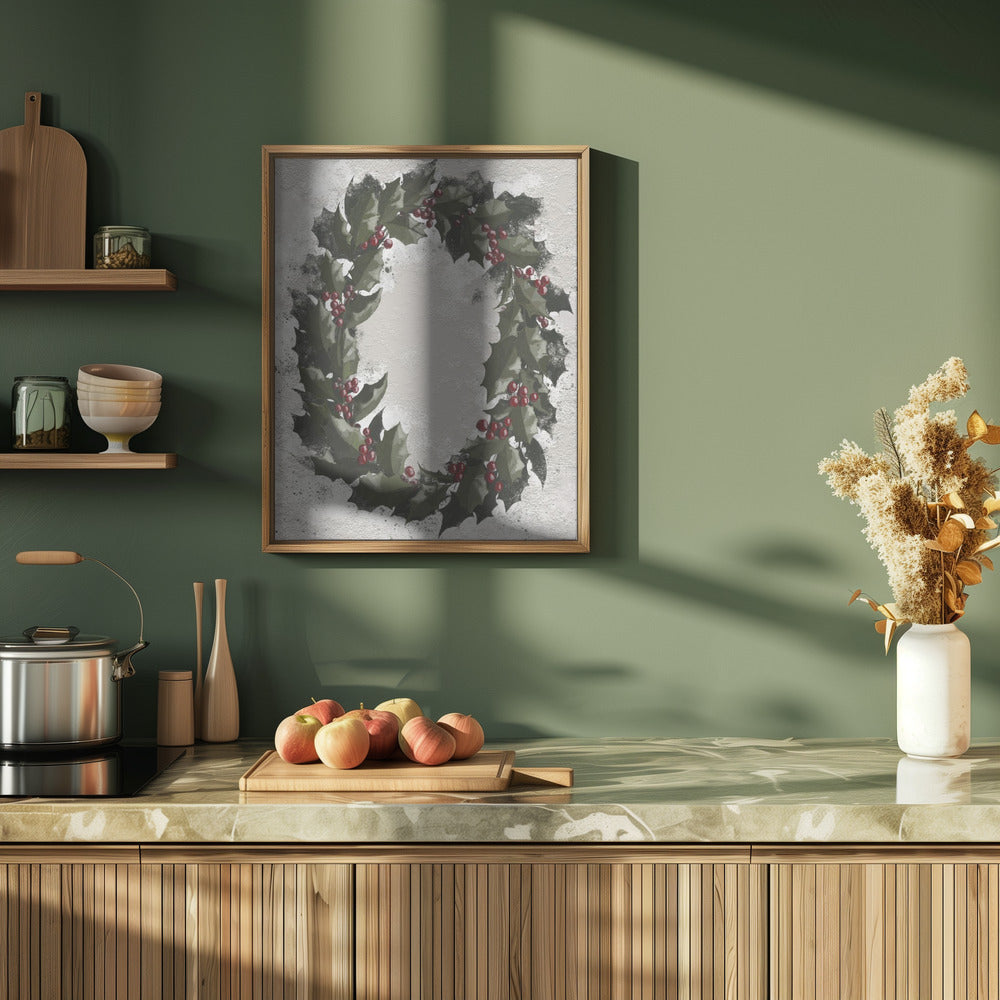 Antique holly wreath Poster