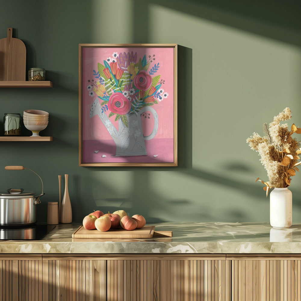 Watering Can with Flowers Poster