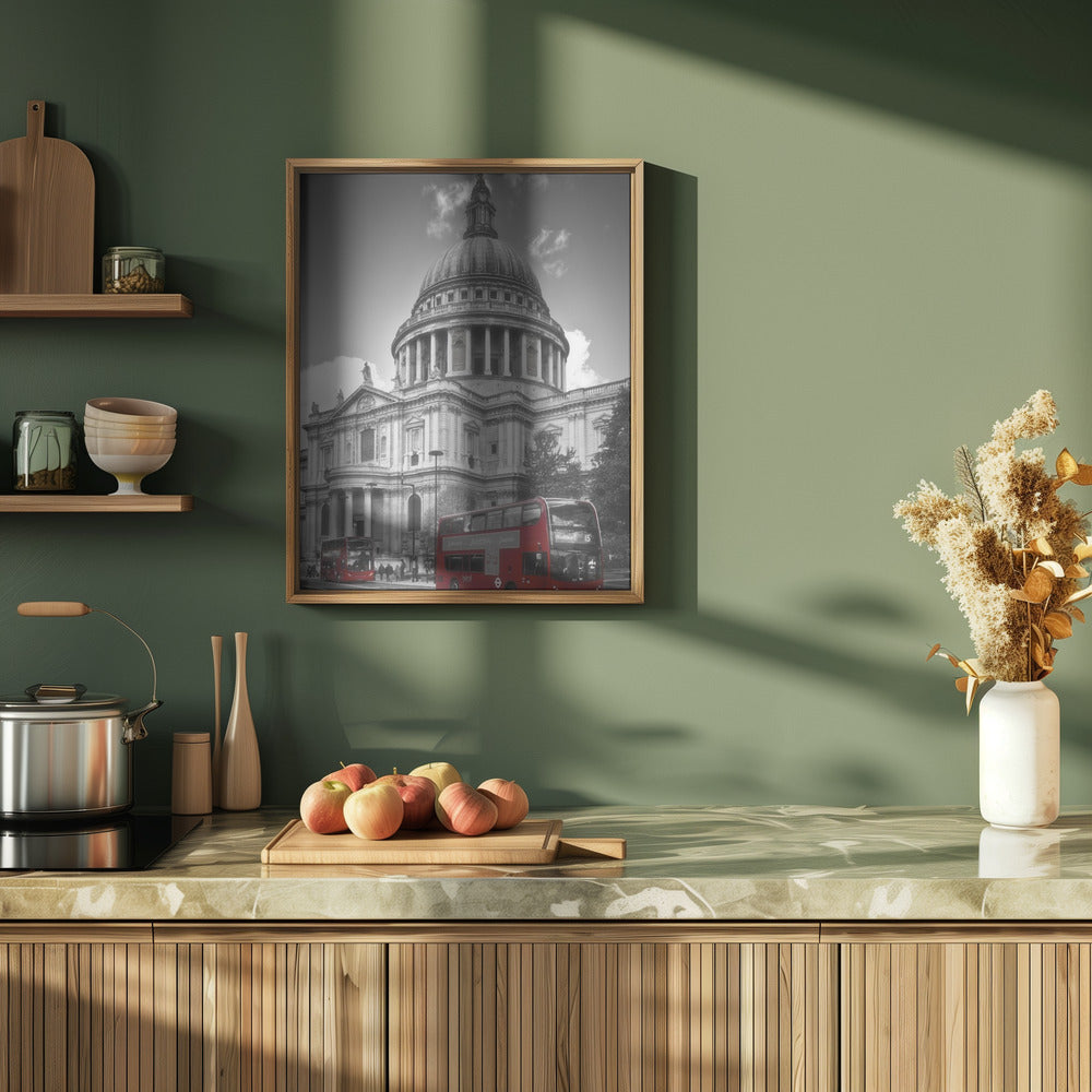 LONDON St. Paul’s Cathedral &amp; Red Bus Poster