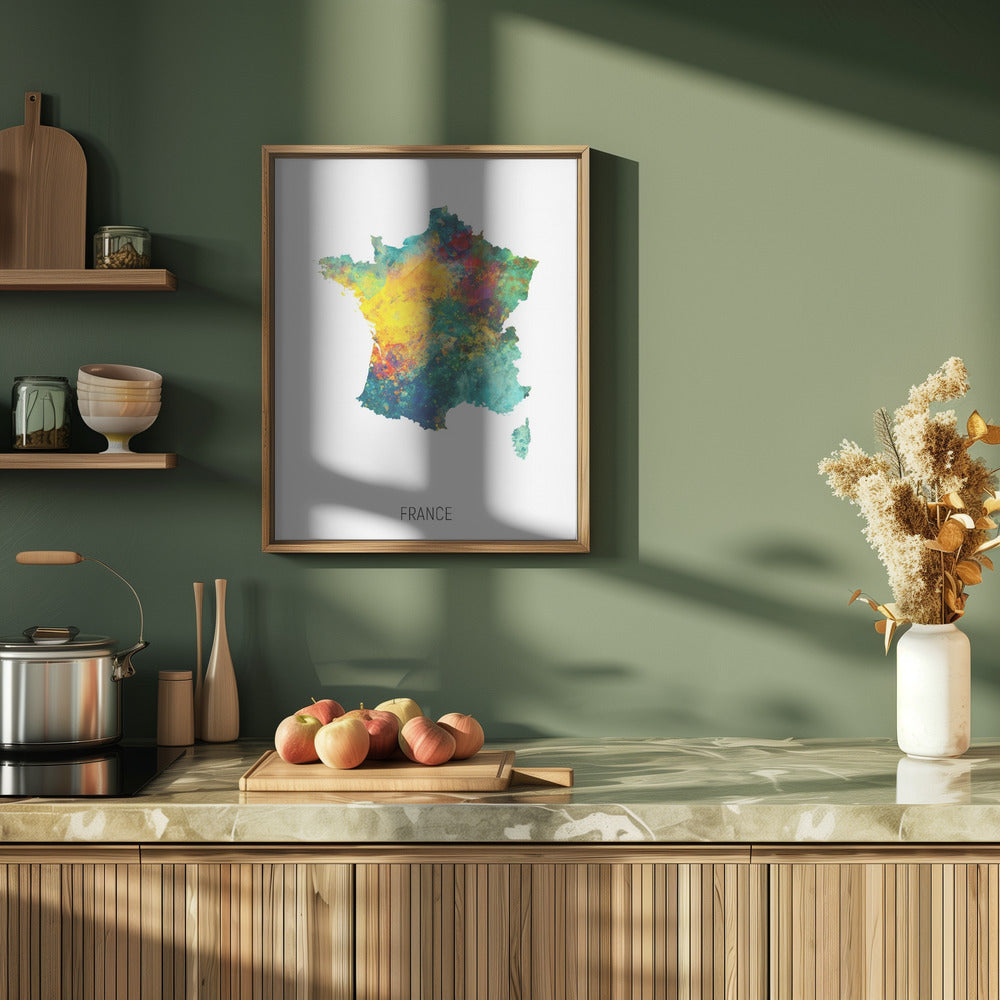 France Watercolor Map Poster