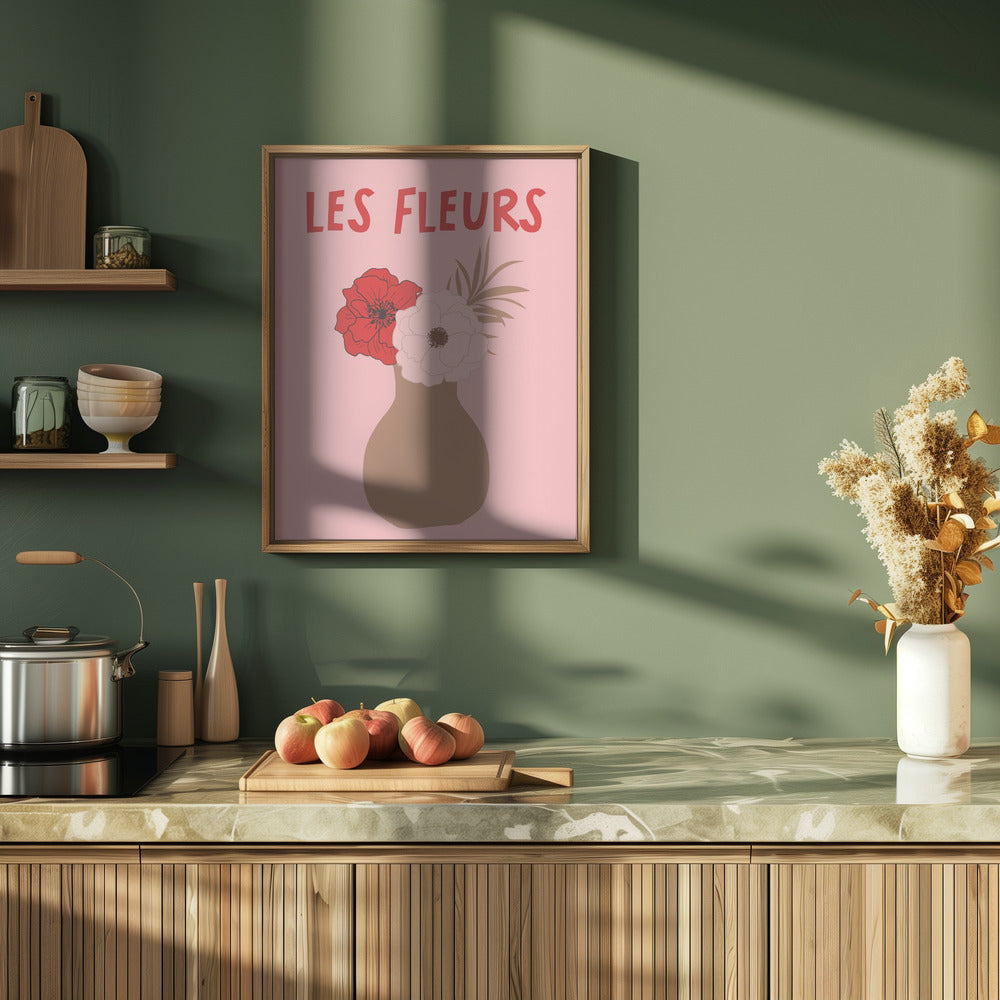 Les Fleurs Pink and Red Poster