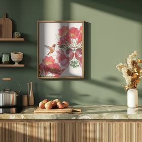 Hummingbird and Flowers Poster