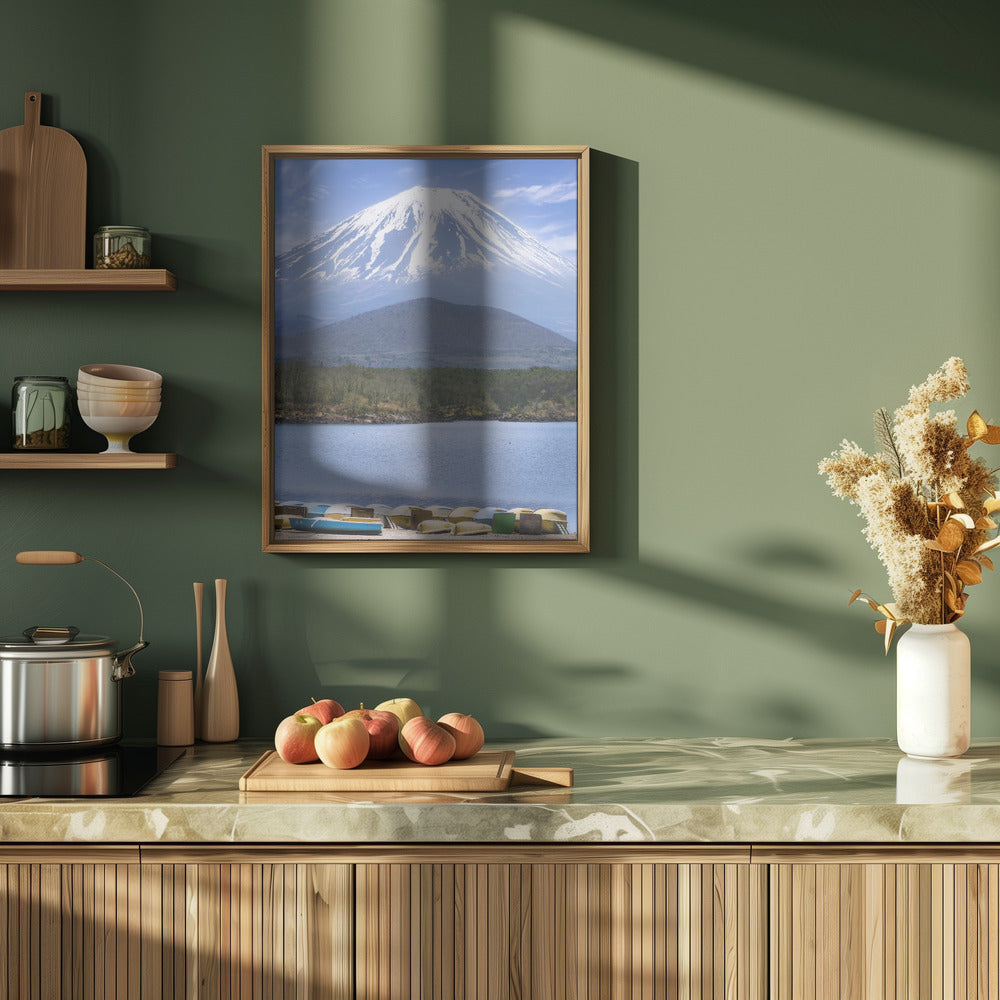 Picturesque Lake Shoji with striking Mount Fuji Poster