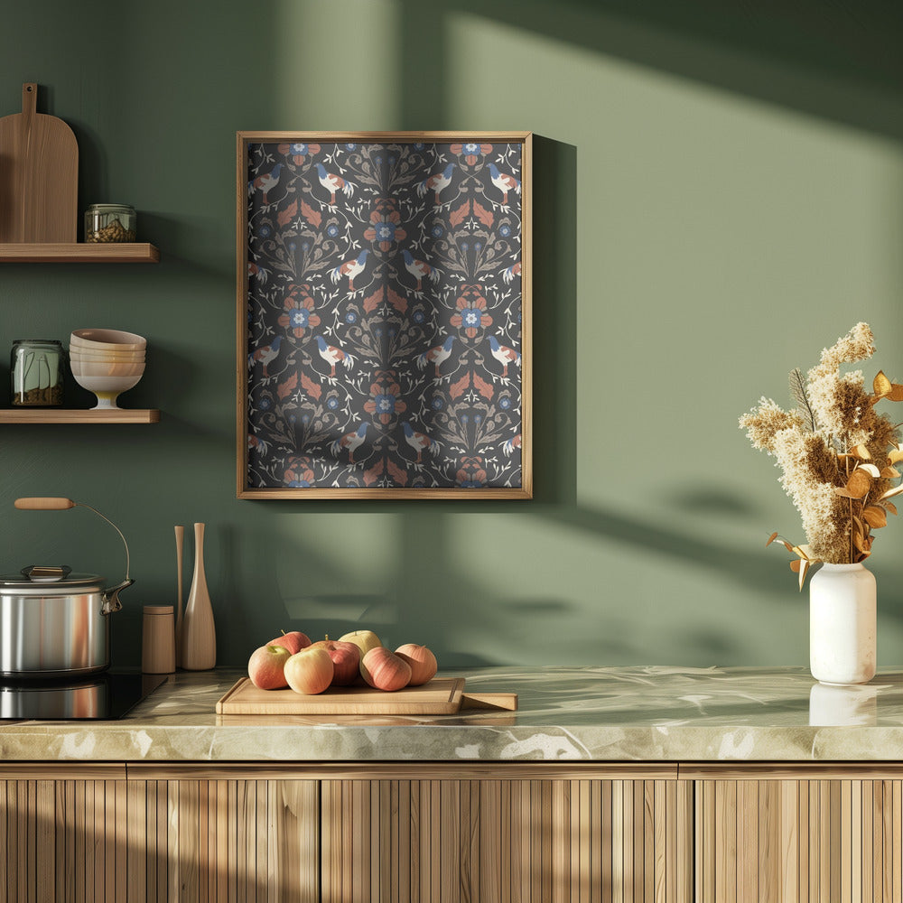 Roosters Beige Pattern Poster