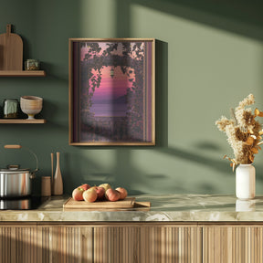 Sunset view with ornate &amp; gold burgundy frame Poster