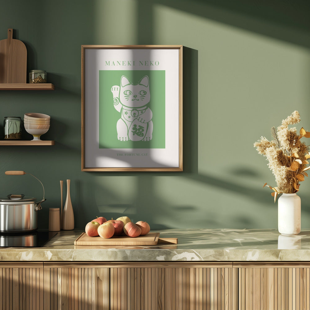 Maneki-neko Cat Green Poster