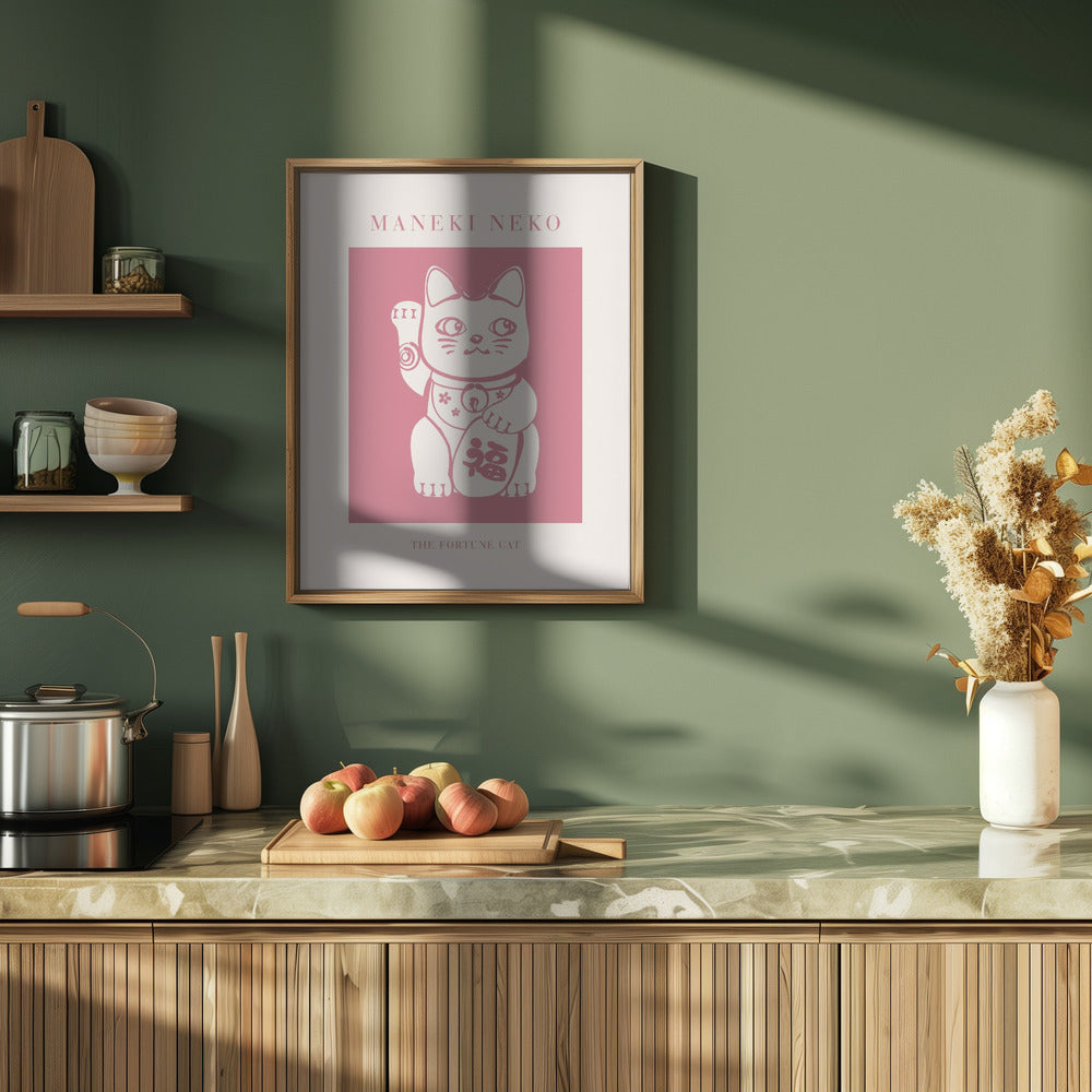 Maneki-neko Cat Pink Poster