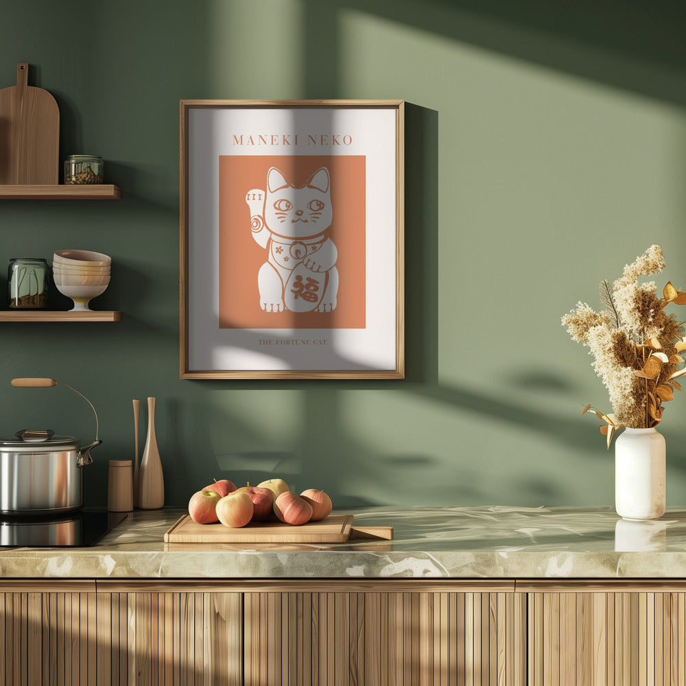 Maneki-neko Cat Orange Poster