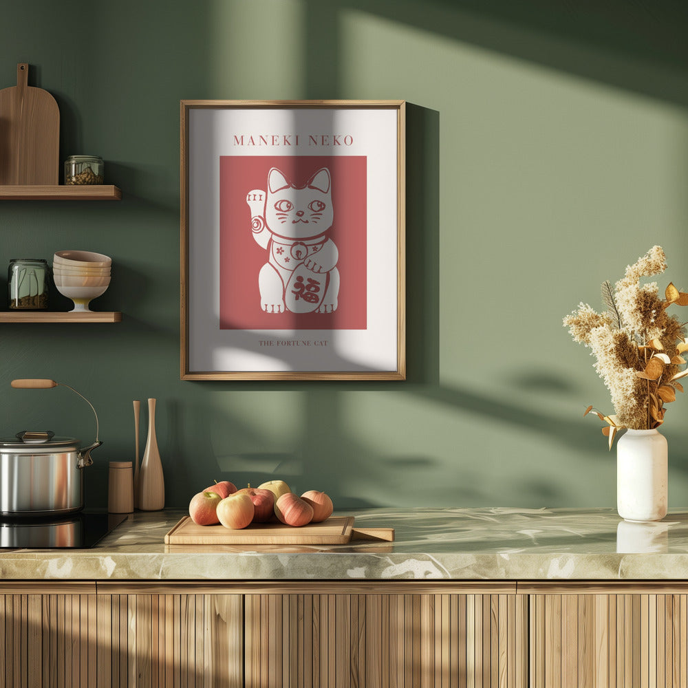 Maneki-Neko Cat Red Poster