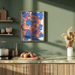 Hawaiian Orange and Blue Florals Poster