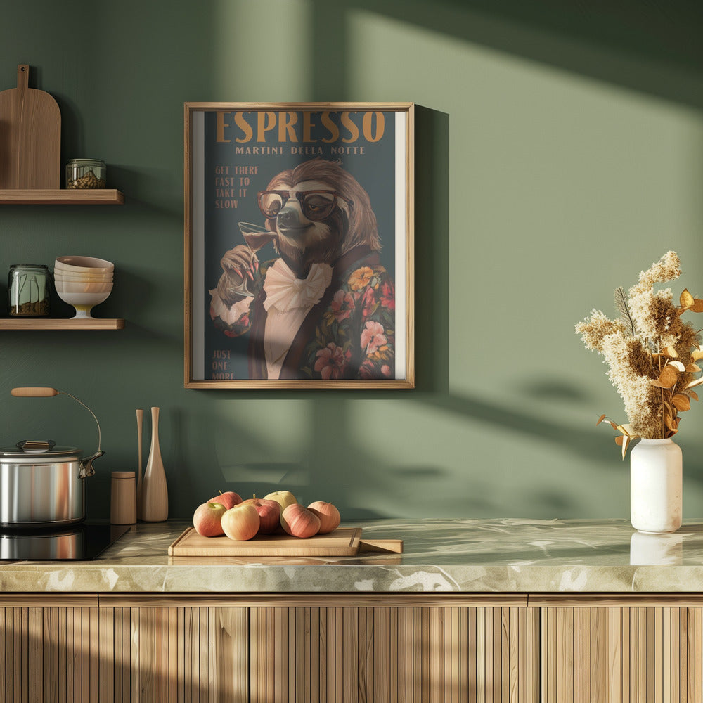 Art Deco Espresso Martini Drinking Sloth Poster