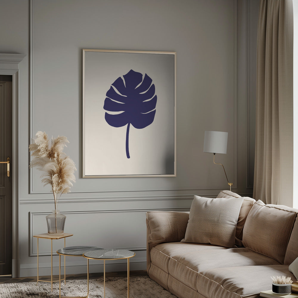 Monstera Leaf Dark Blue Poster