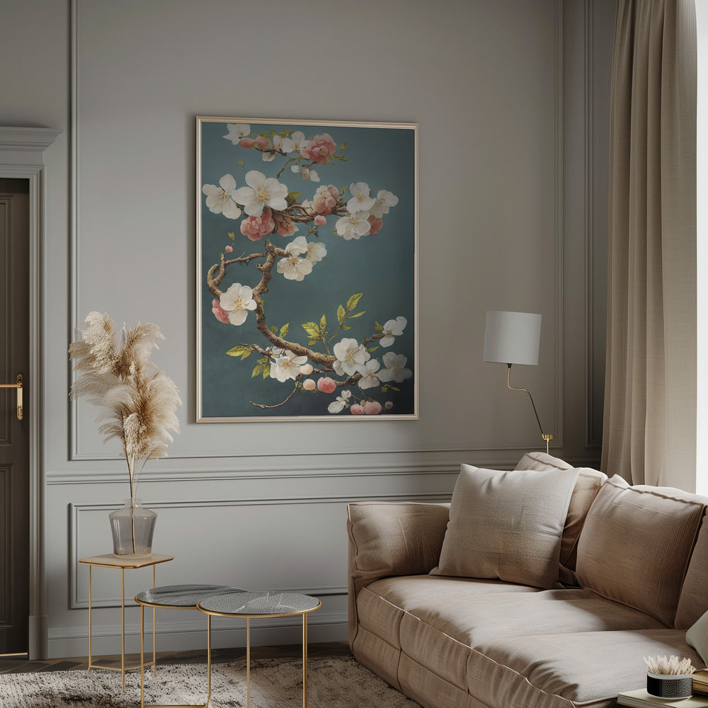 White Cherry Blossoms Poster