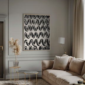 Beige Black Waves Pattern Poster