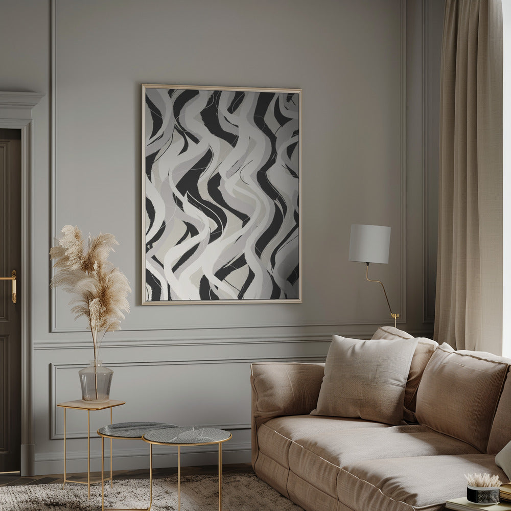 Beige Grey Black Waves Pattern Poster