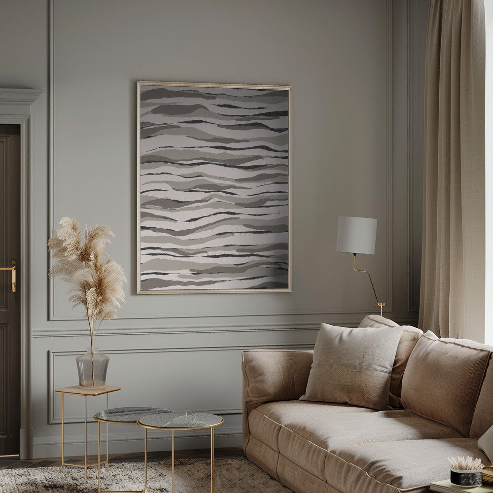 Grey And Beige Waves Poster