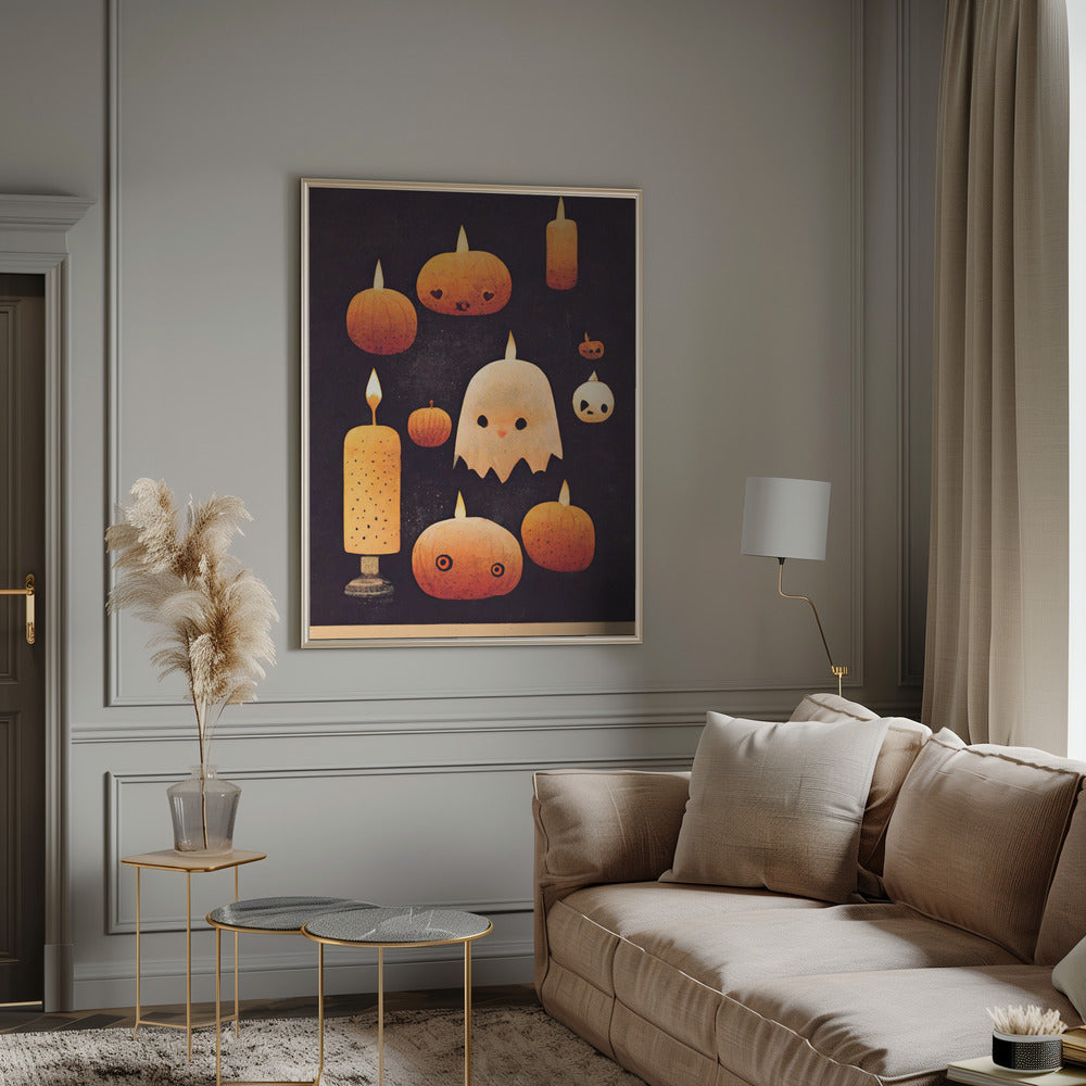 Candles, Pumpkins And A Ghost Poster