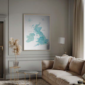 Aquamarine watercolor map of the United Kingdom Poster