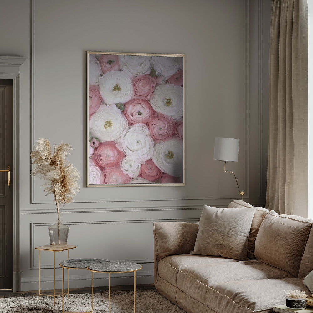 Scattered ranunculus in muted pink I Poster