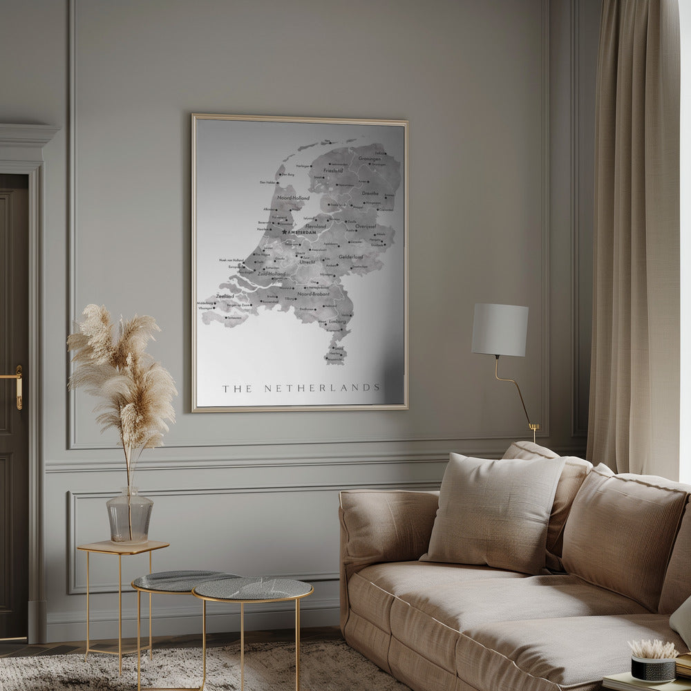 Gray map of the Netherlands Poster