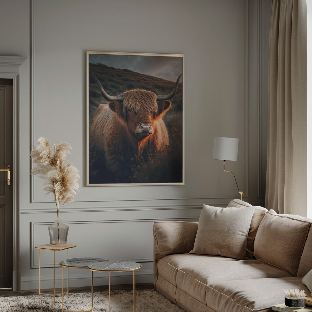 Highland Cow With Big Horns Poster