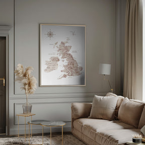 Taupe map of the United Kingdom Poster